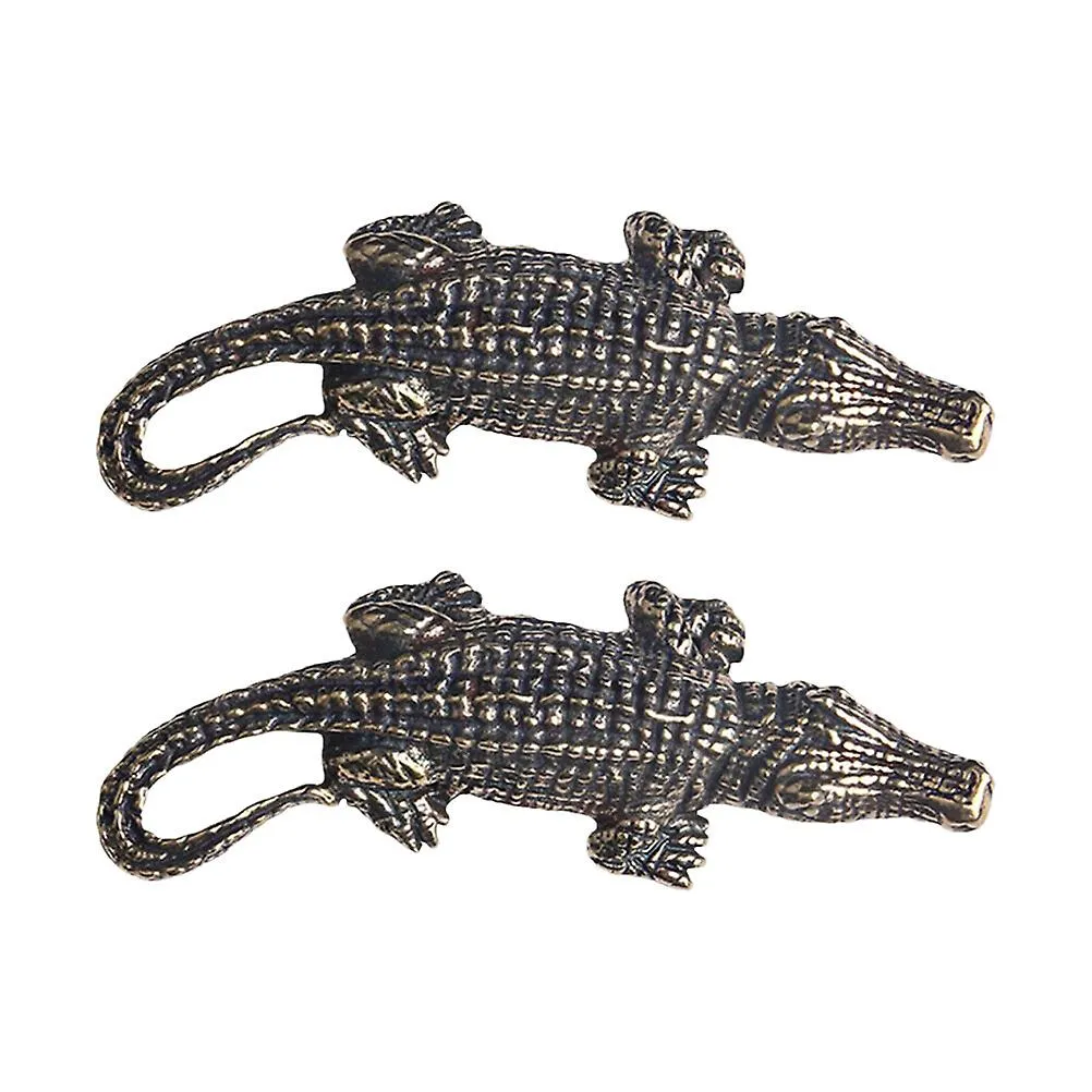2pcs Brass Solid Crocodile Keychain Pendant Retro Creative Brass Keyring Pendant