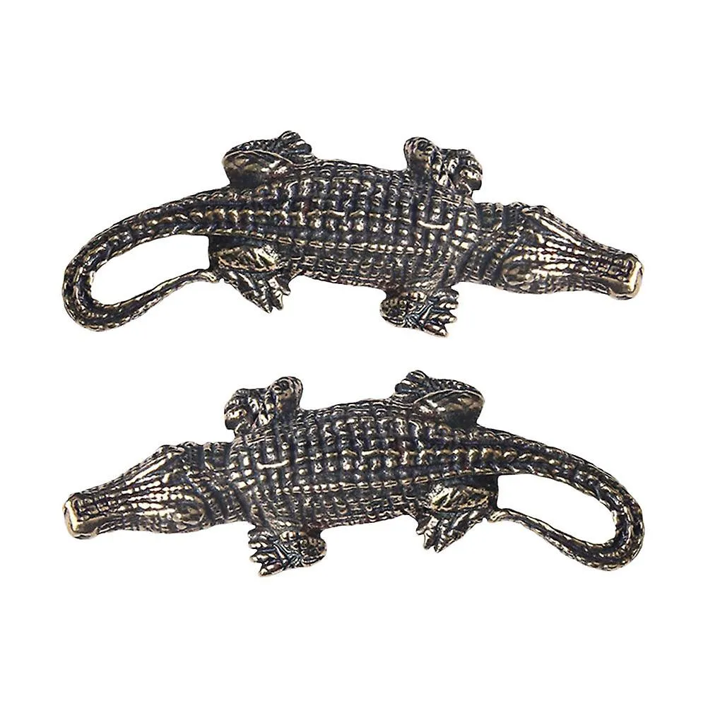 2pcs Brass Solid Crocodile Keychain Pendant Retro Creative Brass Keyring Pendant