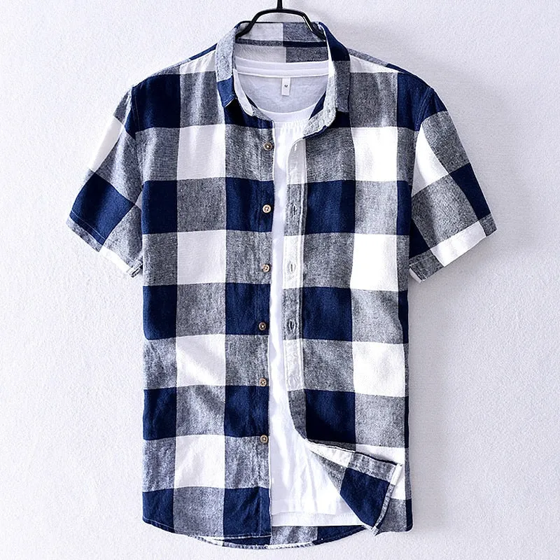 Camisa A Cuadros De Lino Y Algodón Para Hombre
