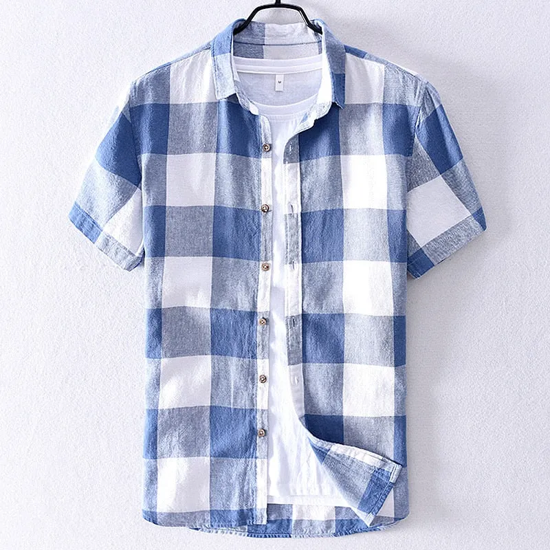 Camisa A Cuadros De Lino Y Algodón Para Hombre