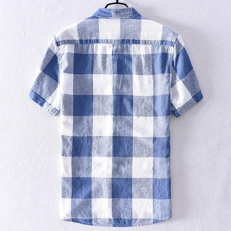 Camisa A Cuadros De Lino Y Algodón Para Hombre