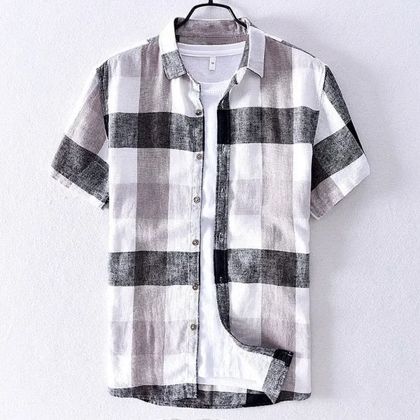 Camisa A Cuadros De Lino Y Algodón Para Hombre