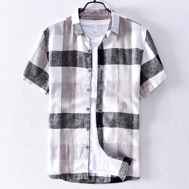 Camisa A Cuadros De Lino Y Algodón Para Hombre