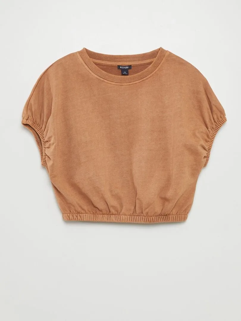 CAMISA CON MANGA ELáSTICA  MARRON