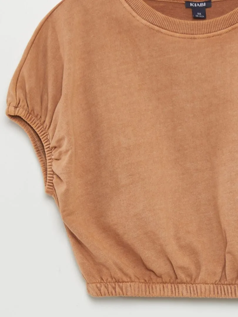 CAMISA CON MANGA ELáSTICA  MARRON