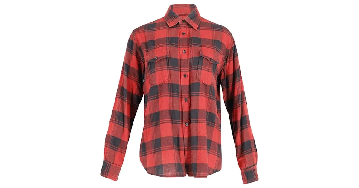 Camisa de franela con botones en la parte delantera de algodón rojo y negro de Saint Laurent 