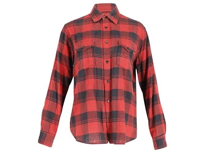 Camisa de franela con botones en la parte delantera de algodón rojo y negro de Saint Laurent 