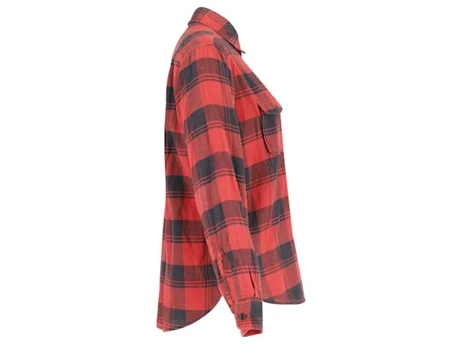 Camisa de franela con botones en la parte delantera de algodón rojo y negro de Saint Laurent 