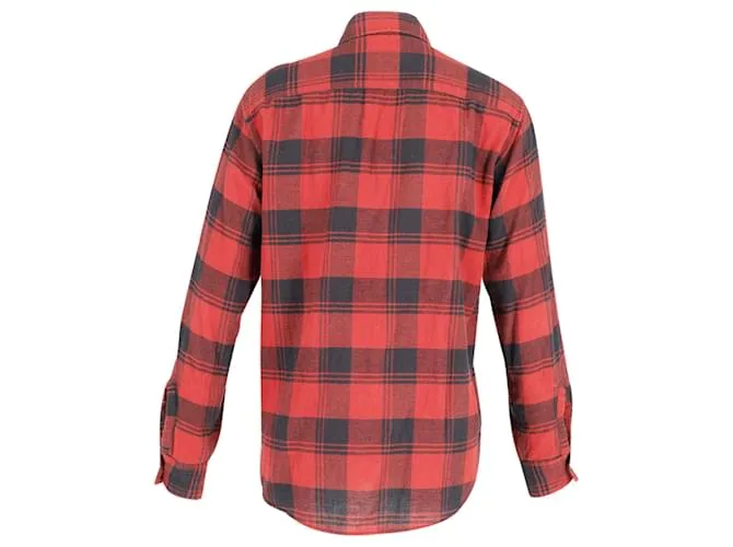 Camisa de franela con botones en la parte delantera de algodón rojo y negro de Saint Laurent 
