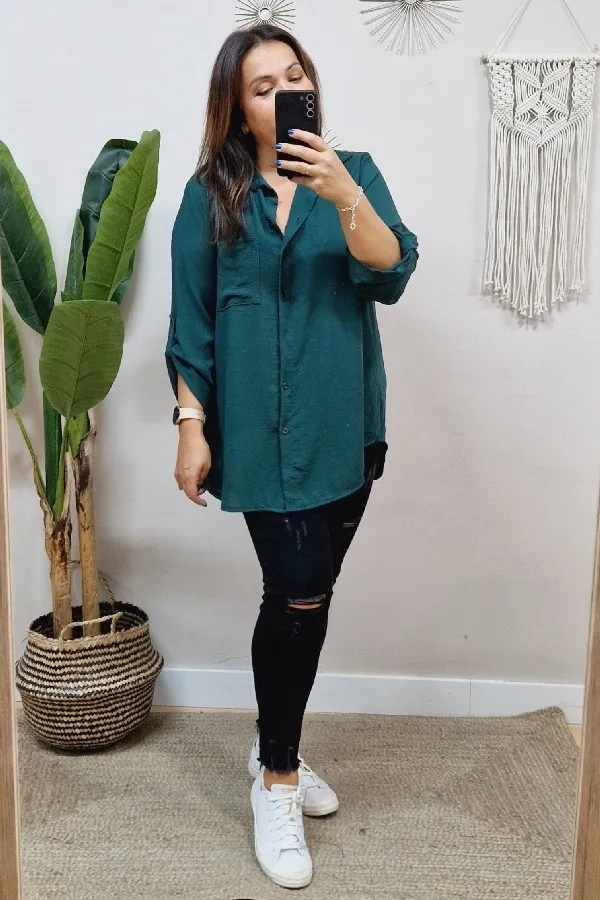 Camisa Larga Basic Verde