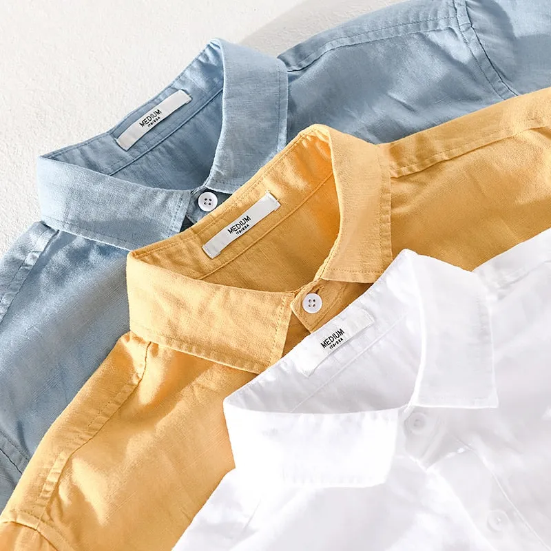 Camisa Manga Corta De Algodón Y Lino Para Hombre