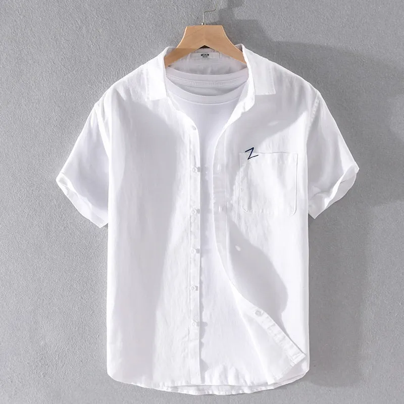 Camisa Manga Corta De Algodón Y Lino Para Hombre
