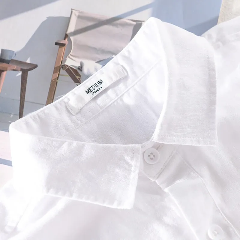 Camisa Manga Corta De Algodón Y Lino Para Hombre