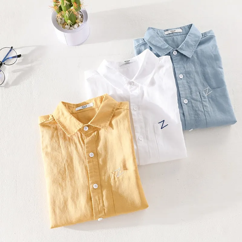Camisa Manga Corta De Algodón Y Lino Para Hombre