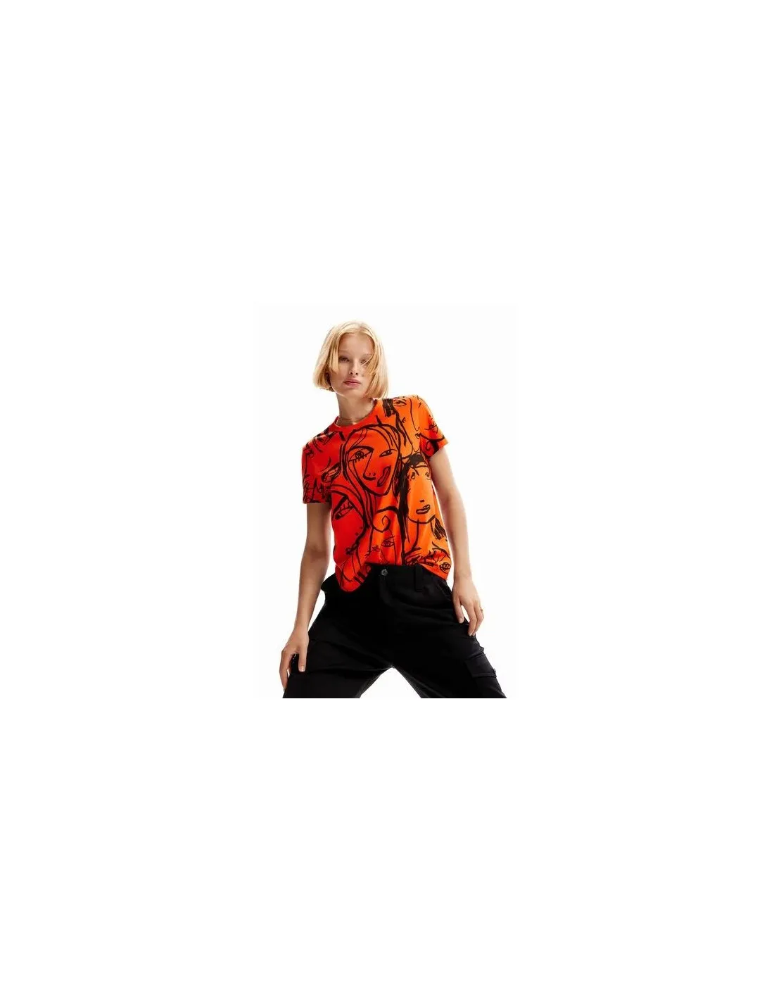 Camiseta con estampado de caras a contraste de Desigual