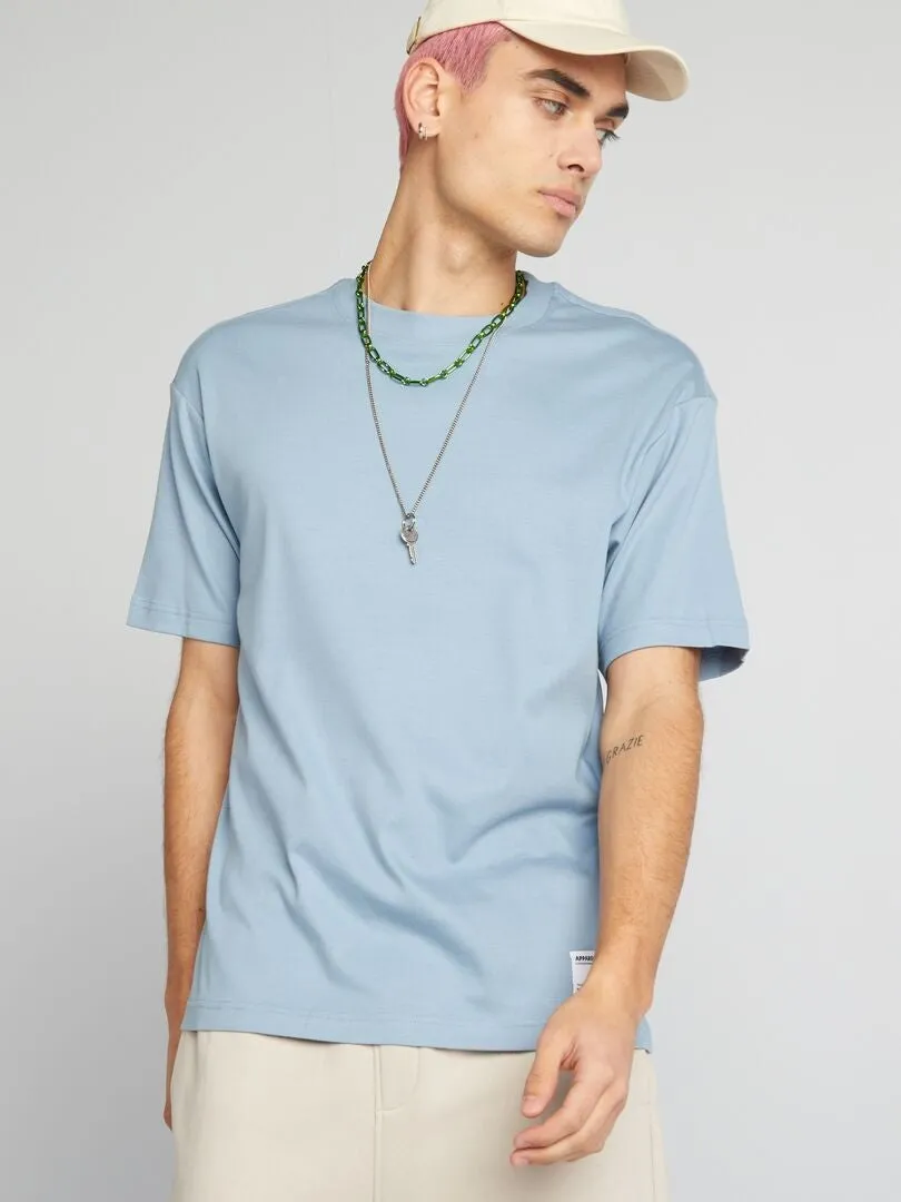 CAMISETA DE ALGODóN CON CUELLO REDONDO  AZUL