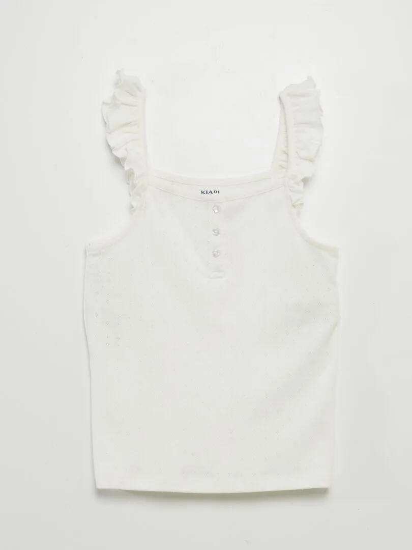 CAMISETA DE TIRANTES CON VOLANTES DE PUNTO  BLANCO