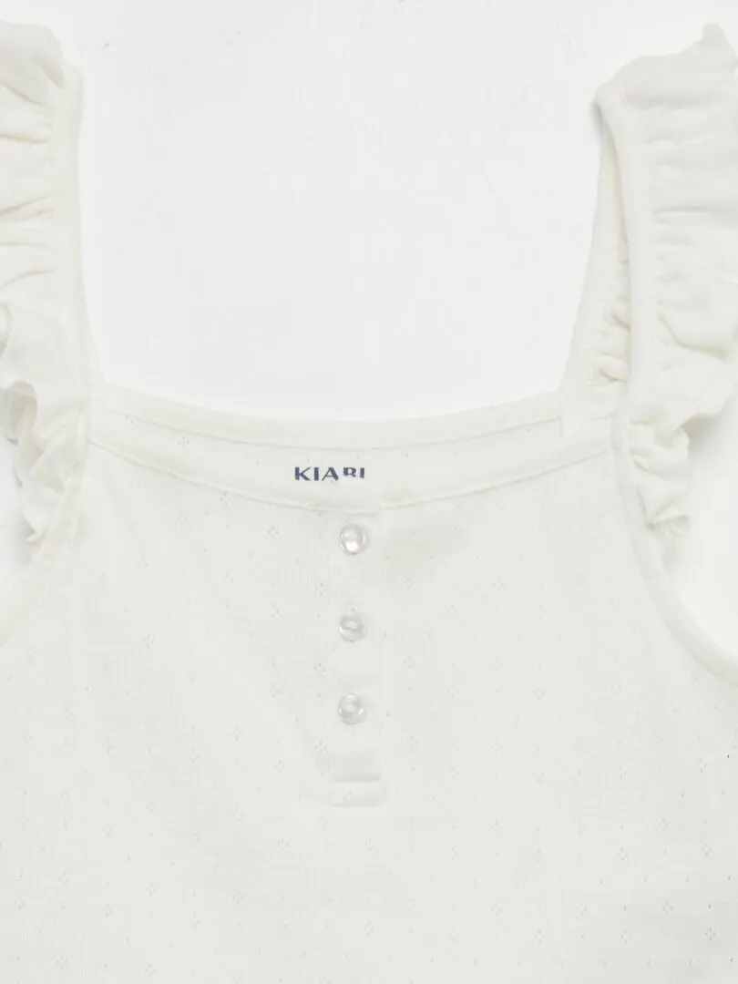 CAMISETA DE TIRANTES CON VOLANTES DE PUNTO  BLANCO