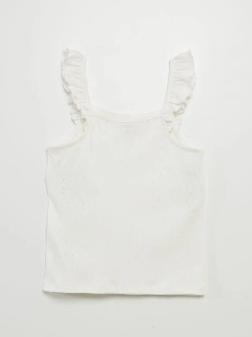 CAMISETA DE TIRANTES CON VOLANTES DE PUNTO  BLANCO