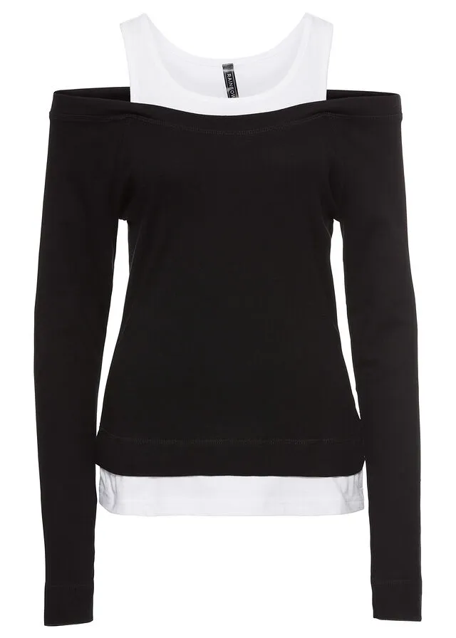 CAMISETA EFECTO 2 EN 1 NEGROBLANCO