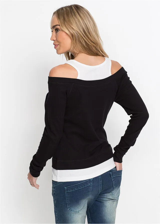 CAMISETA EFECTO 2 EN 1 NEGROBLANCO