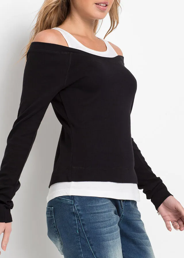 CAMISETA EFECTO 2 EN 1 NEGROBLANCO