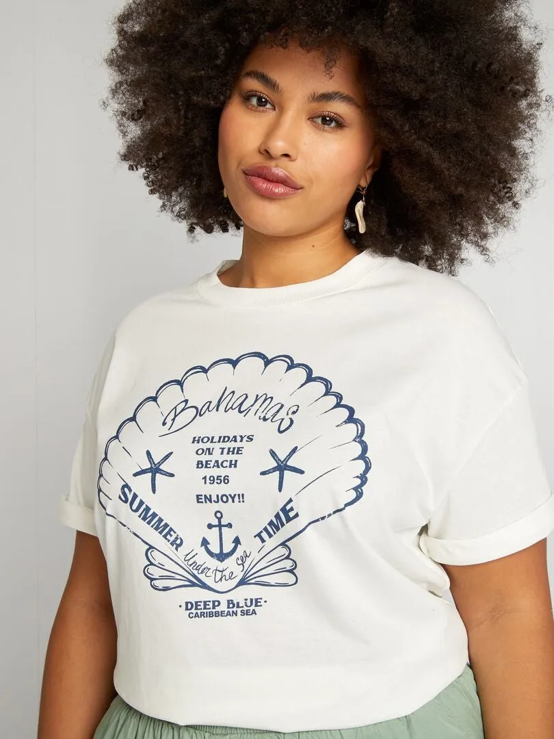 CAMISETA ESTAMPADA CONCHAS  BLANCO