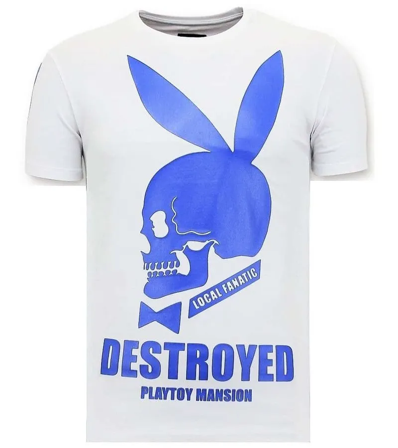 CAMISETA EXCLUSIVA HOMBRE DESTROYED PLAYTOY  BLANCO