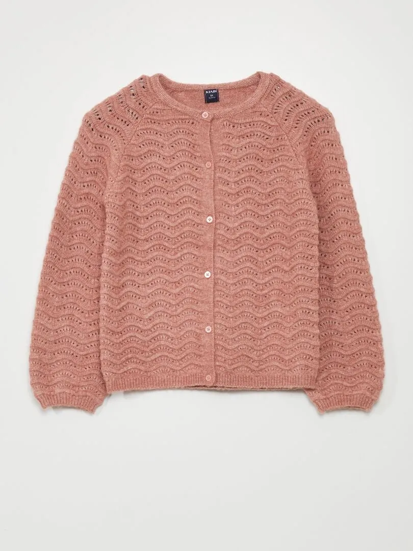 CHAQUETA DE PUNTO CALADO  ROSA