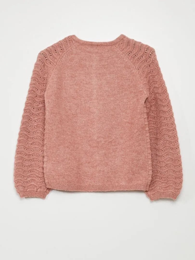 CHAQUETA DE PUNTO CALADO  ROSA