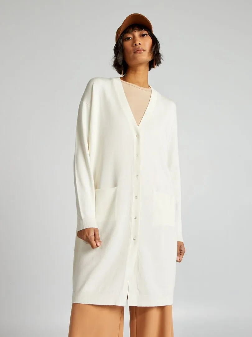 CHAQUETA LARGA DE PUNTO ABOTONADA  BLANCO