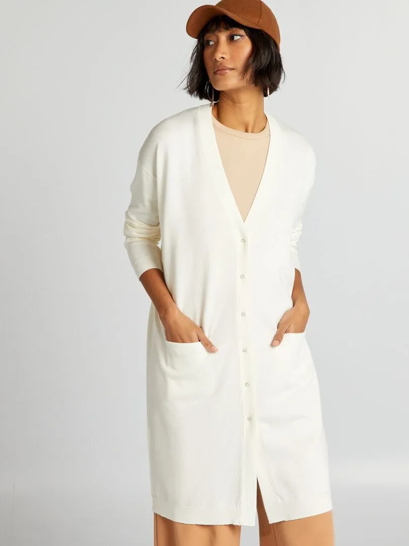 CHAQUETA LARGA DE PUNTO ABOTONADA  BLANCO