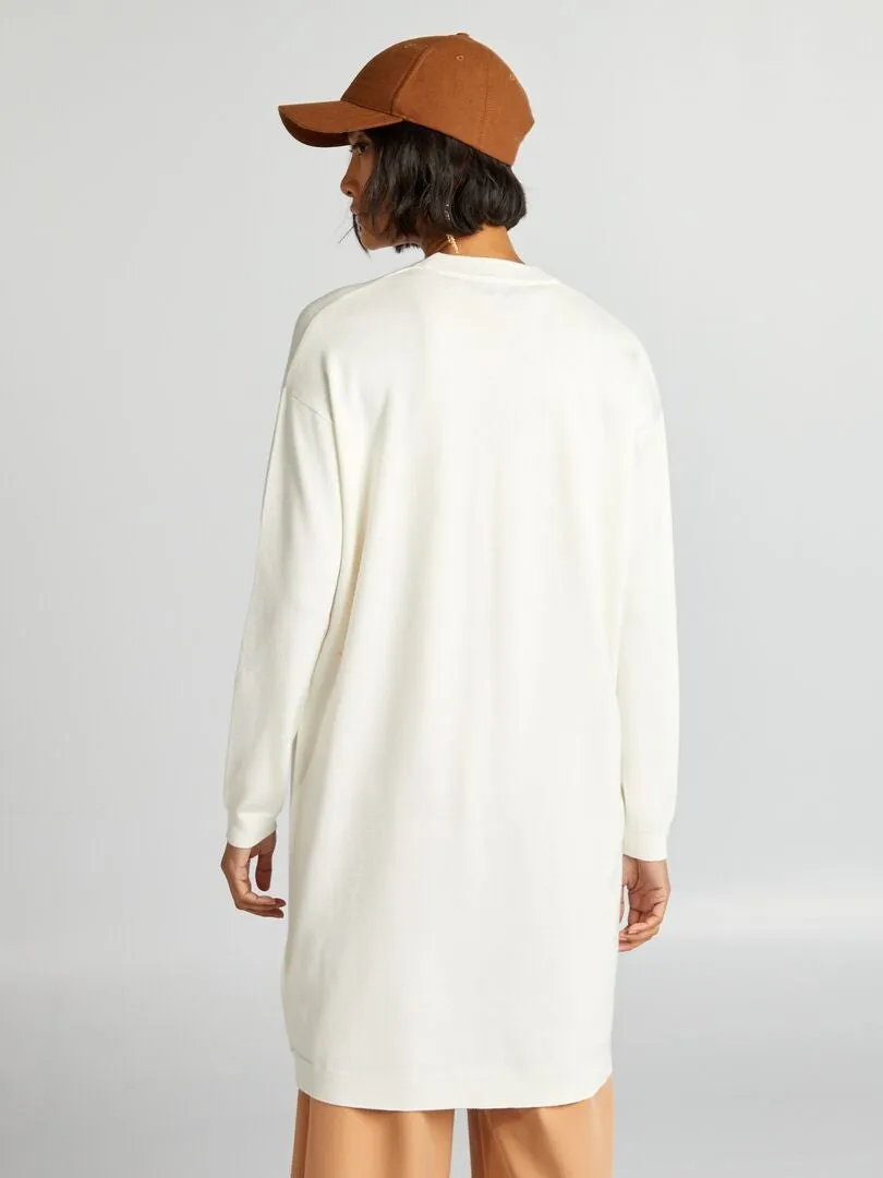 CHAQUETA LARGA DE PUNTO ABOTONADA  BLANCO