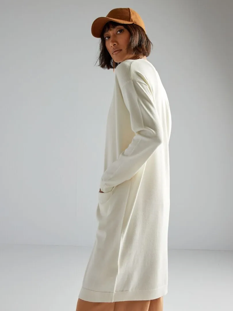 CHAQUETA LARGA DE PUNTO ABOTONADA  BLANCO
