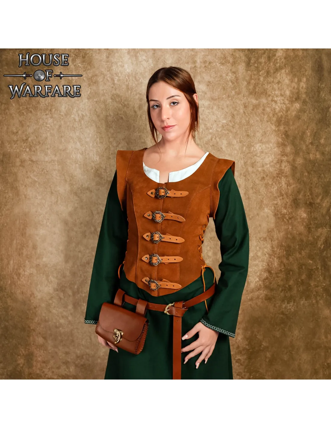 Chaqueta medieval en piel, marrón