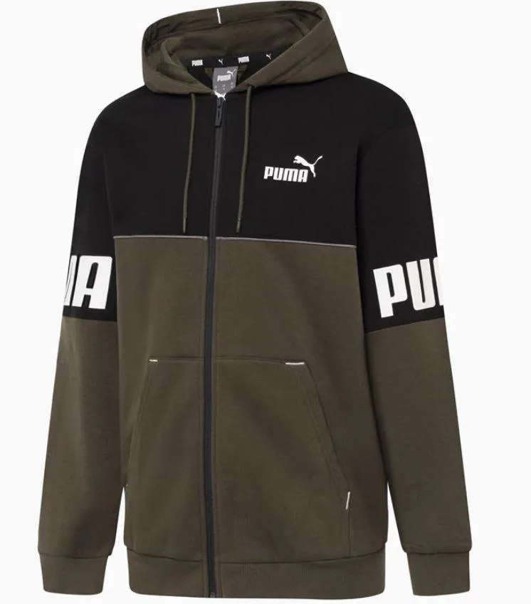 CHAQUETA PUMA POWER FULLZIP HOODIE COLORBLOCK VERDE/NEGRO
