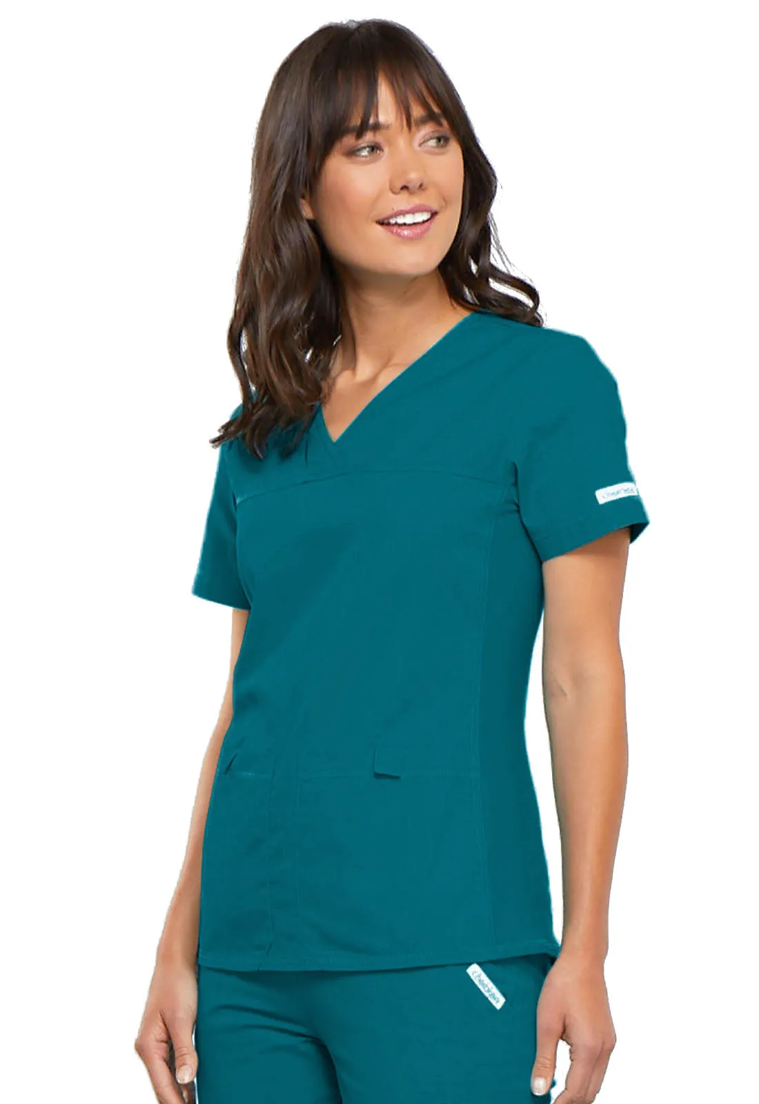 CHEROKEE FLEXIBLES VNECK KNIT PANEL TOP