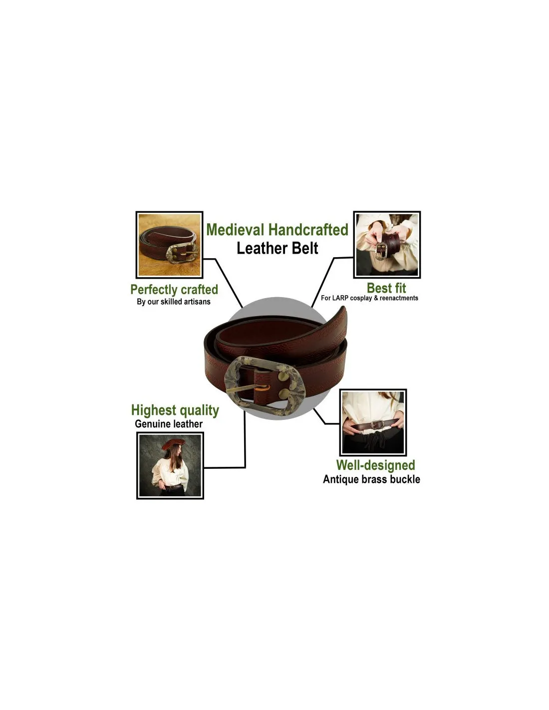 Cinturón medieval marrón diseño repujado