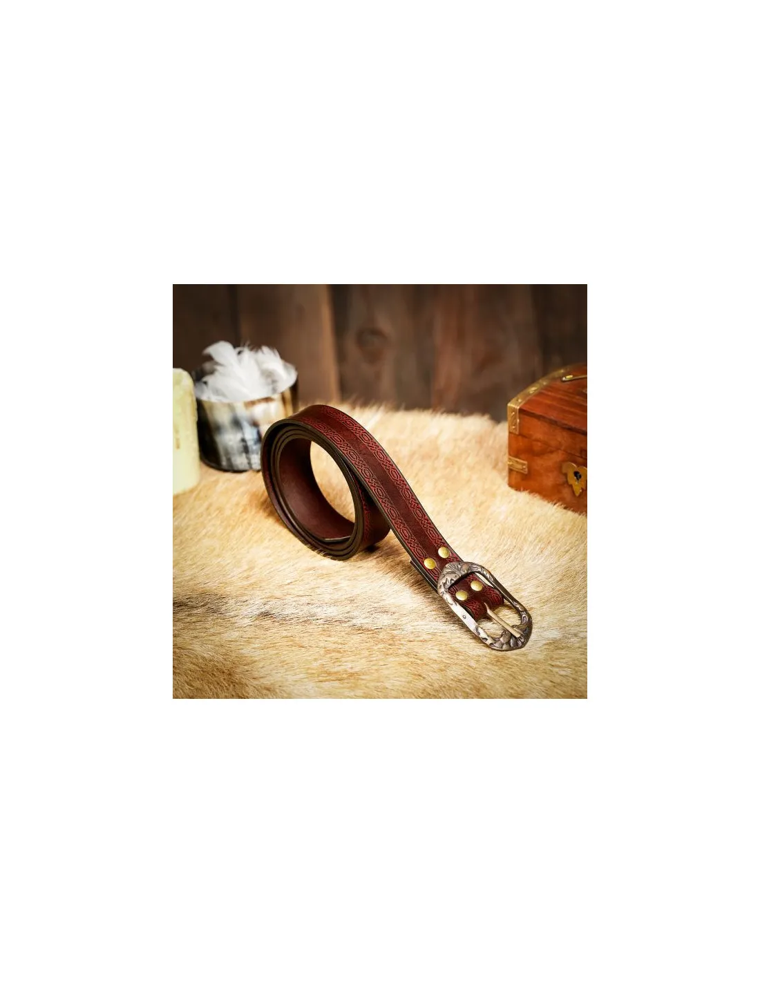 Cinturón medieval marrón diseño repujado