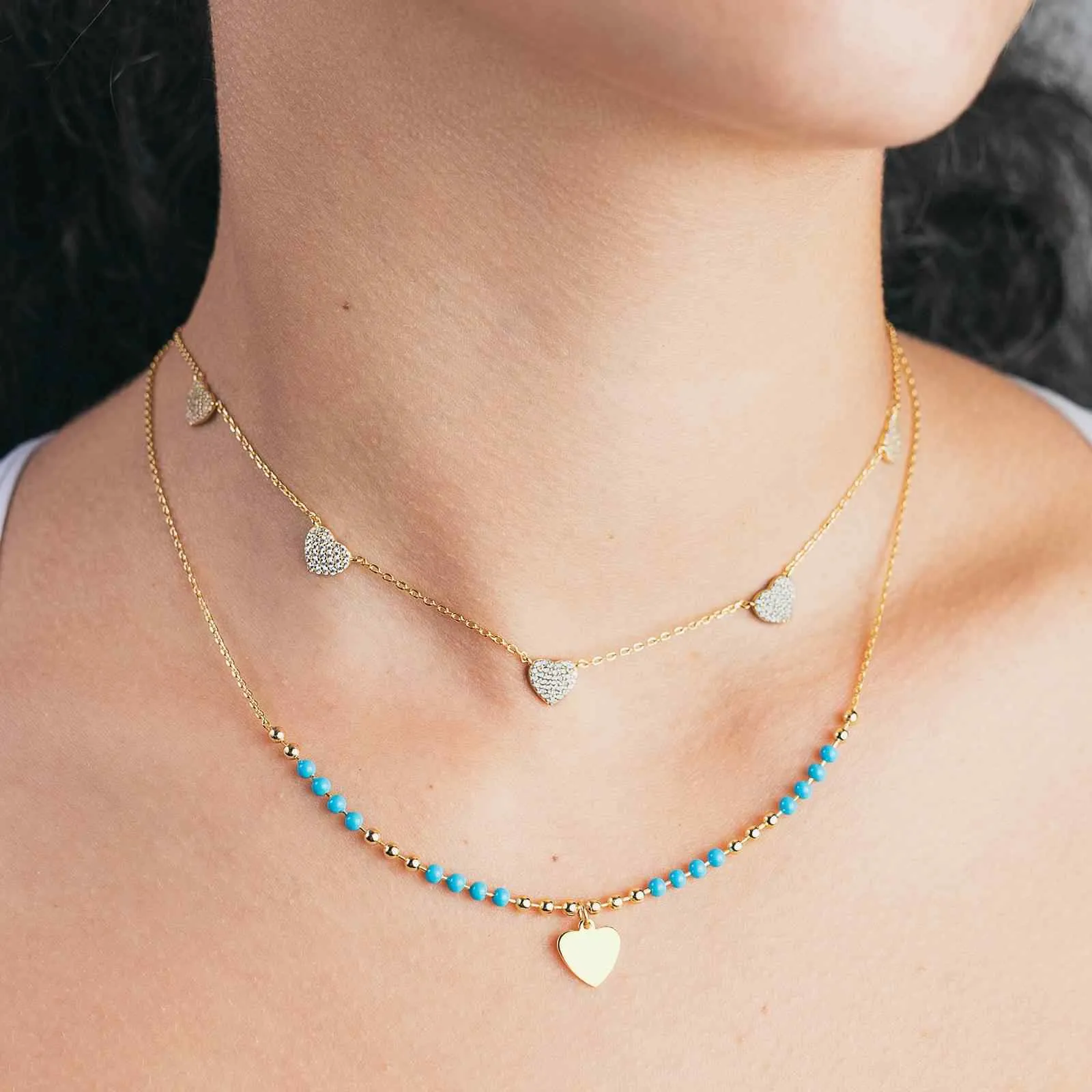 Collar Plata Corazones con Circonitas