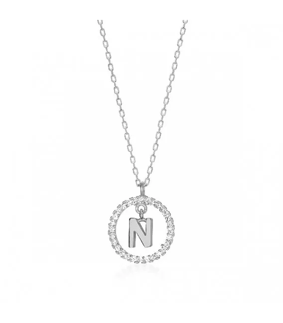 Collar Plata Inicial Circulo Brillante