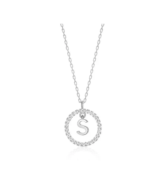 Collar Plata Inicial Circulo Brillante