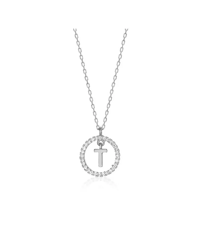Collar Plata Inicial Circulo Brillante