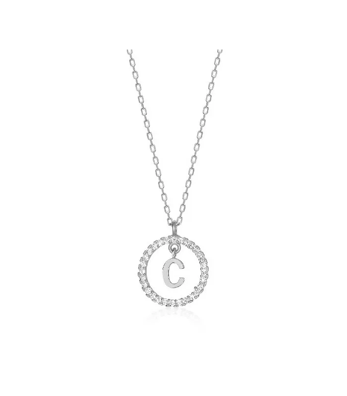 Collar Plata Inicial Circulo Brillante