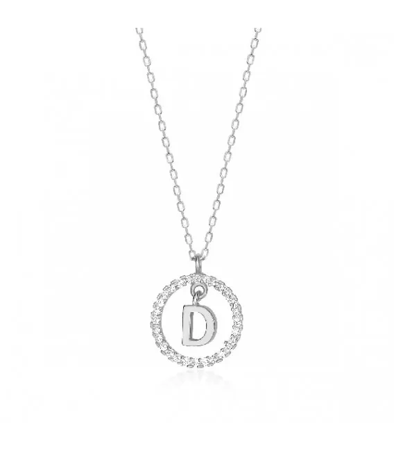Collar Plata Inicial Circulo Brillante