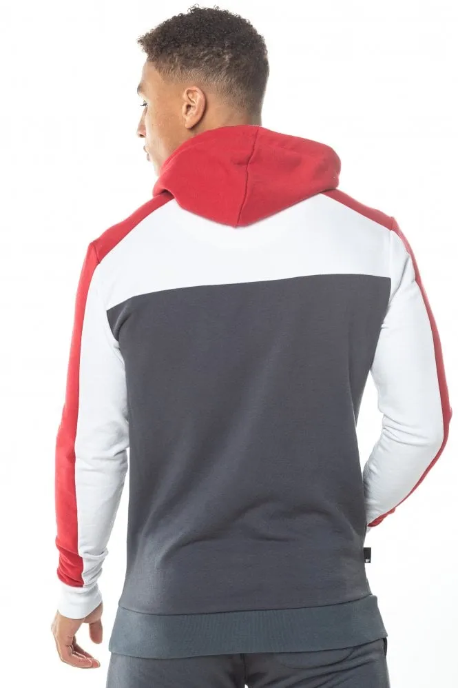 COLOUR BLOCK OULL OVER HOODIE ANTRACITE WHITE&RED