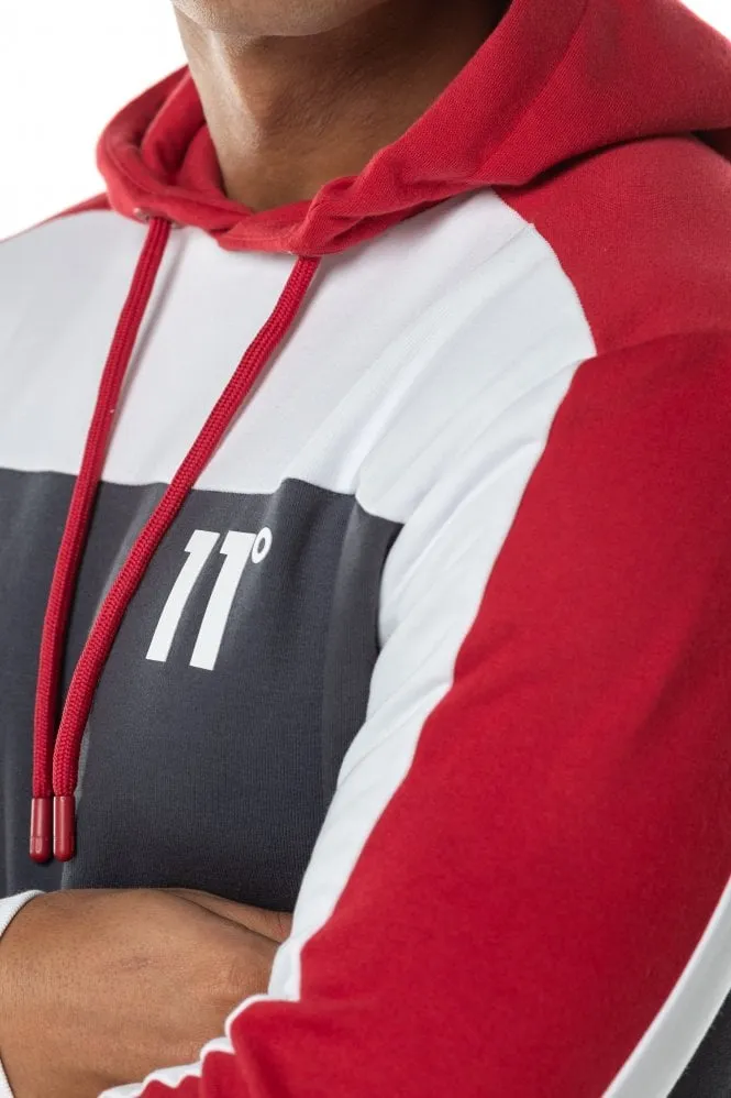 COLOUR BLOCK OULL OVER HOODIE ANTRACITE WHITE&RED