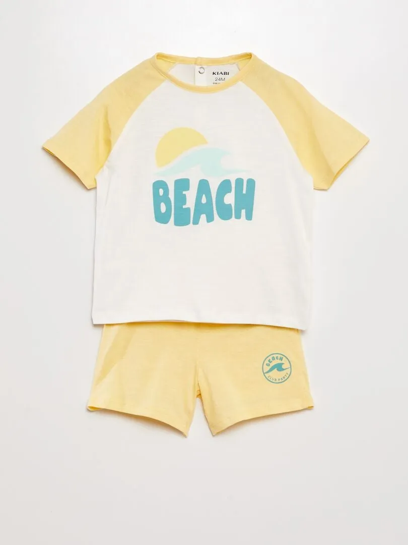 CONJUNTO DE SHORT + CAMISETA 'BEACH'  2 PIEZAS  AMARILLO