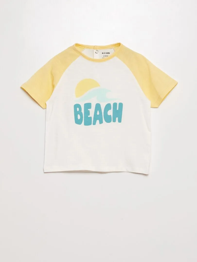 CONJUNTO DE SHORT + CAMISETA 'BEACH'  2 PIEZAS  AMARILLO