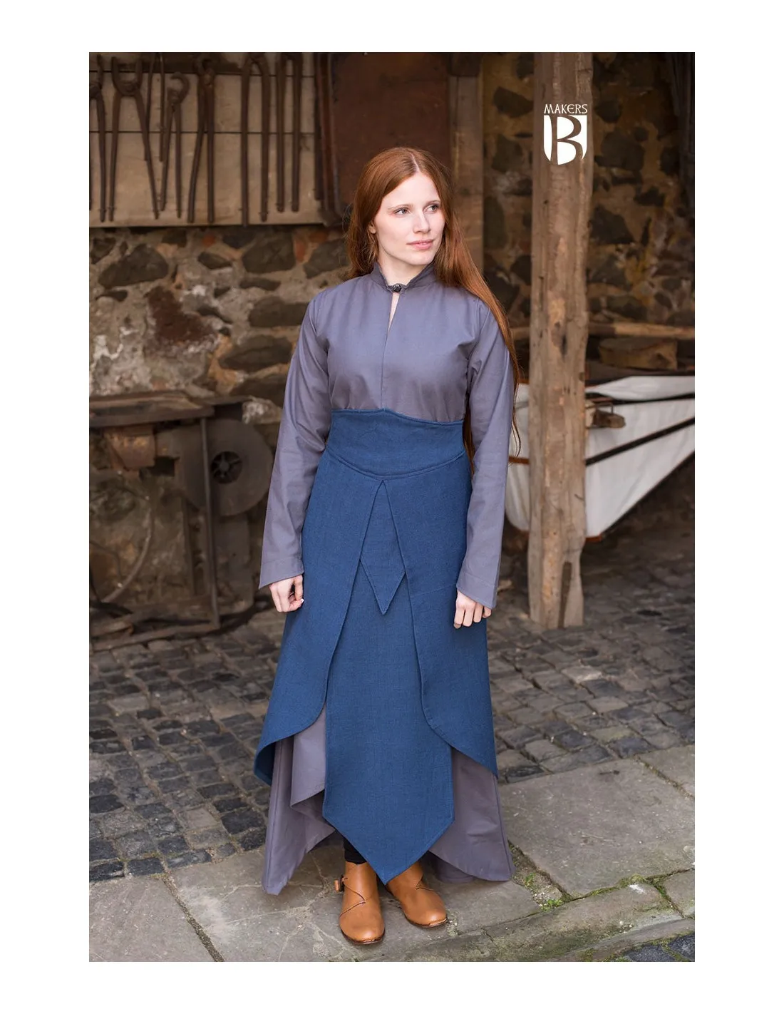 Falda medieval Tharya, algodón azul
